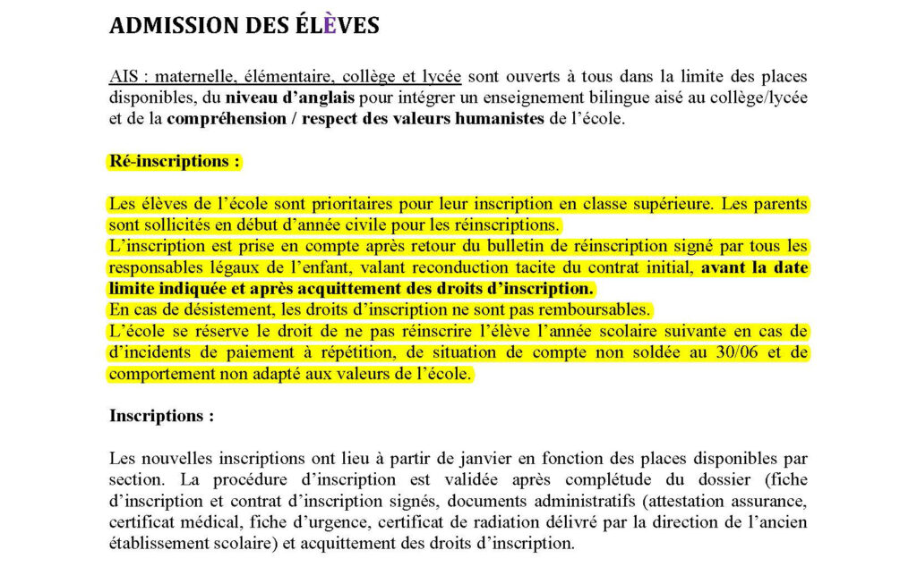 Règlement Intérieur et Financier de l'École Antonia : Lignes Directrices Importantes